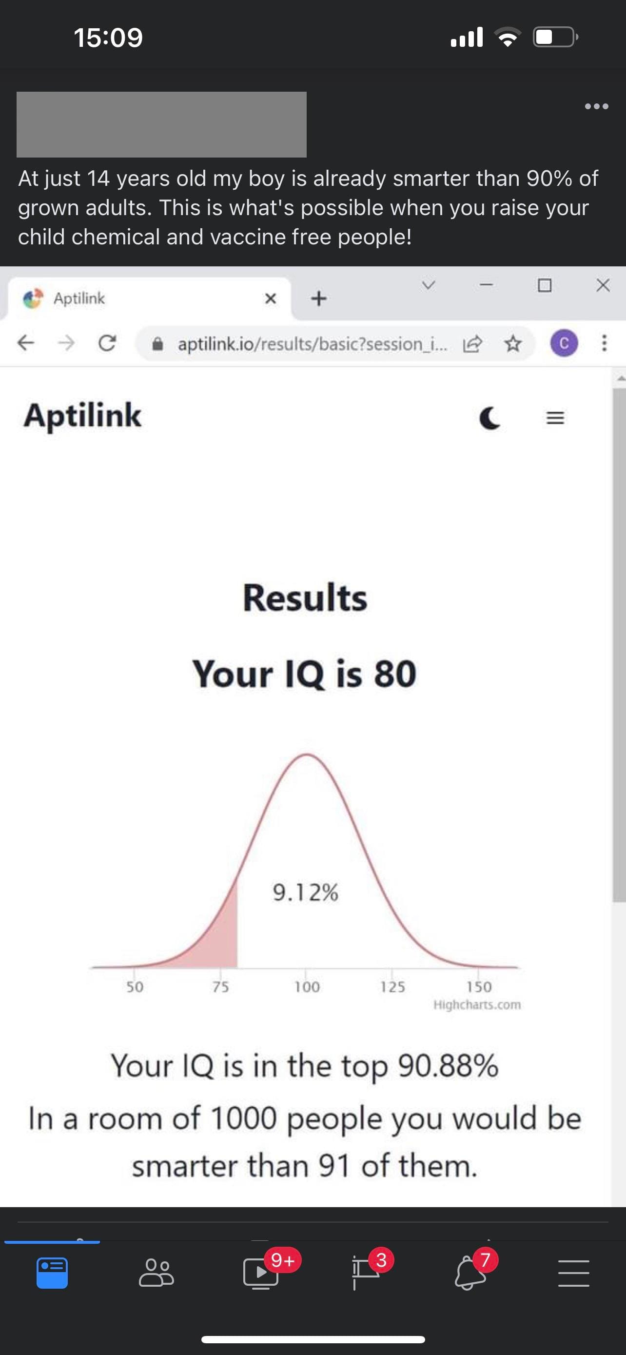 Rezultat test IQ - 80